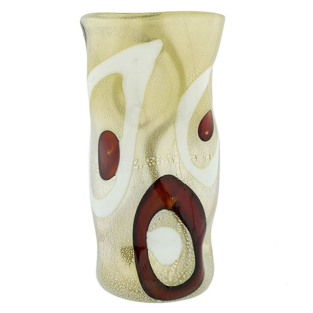 GlassOfVenice Murano Glass Wavy Vase Black Gold 